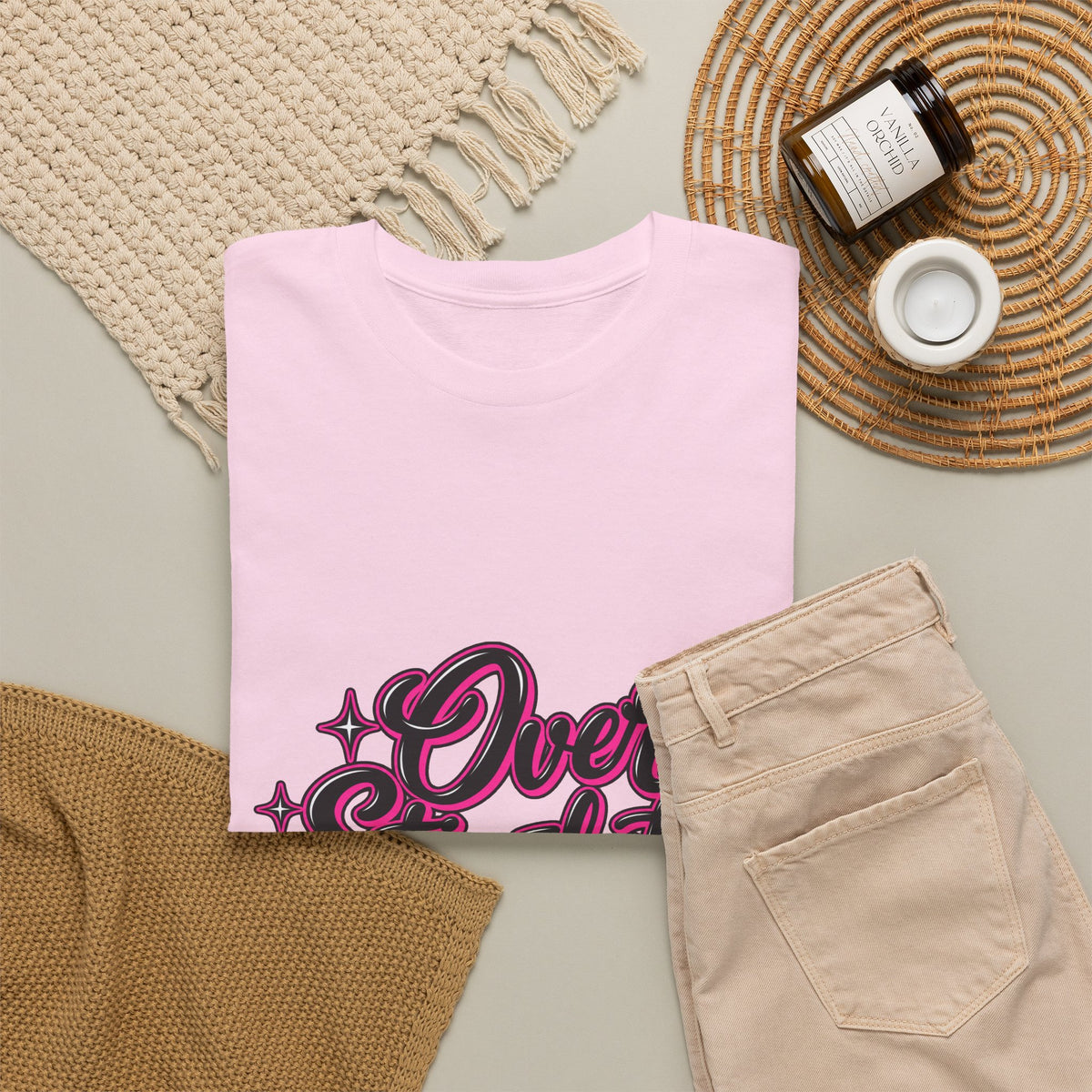 Overstimulated Graphic Tee — Retro Script Pink & Black Casual T‑Shirt