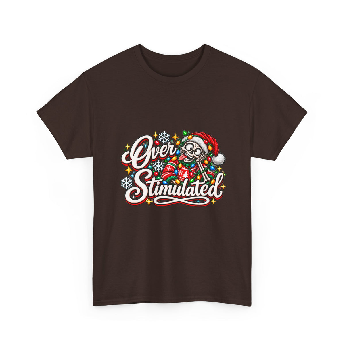 Over Stimulated Christmas Tee — Funny Holiday Santa Candy Lights T-Shirt