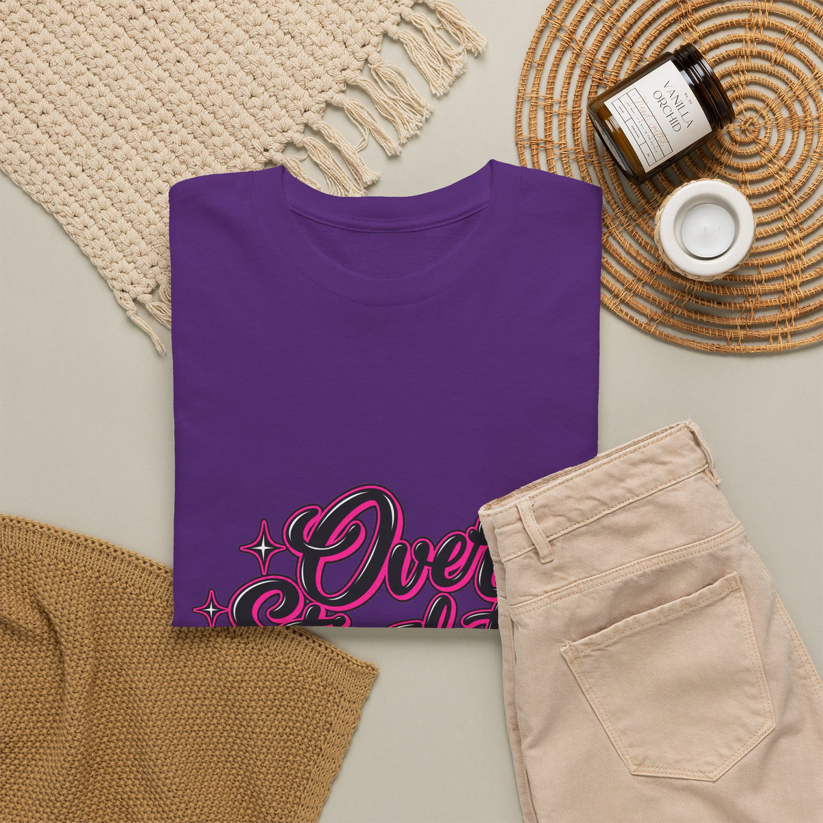 Overstimulated Graphic Tee — Retro Script Pink & Black Casual T‑Shirt