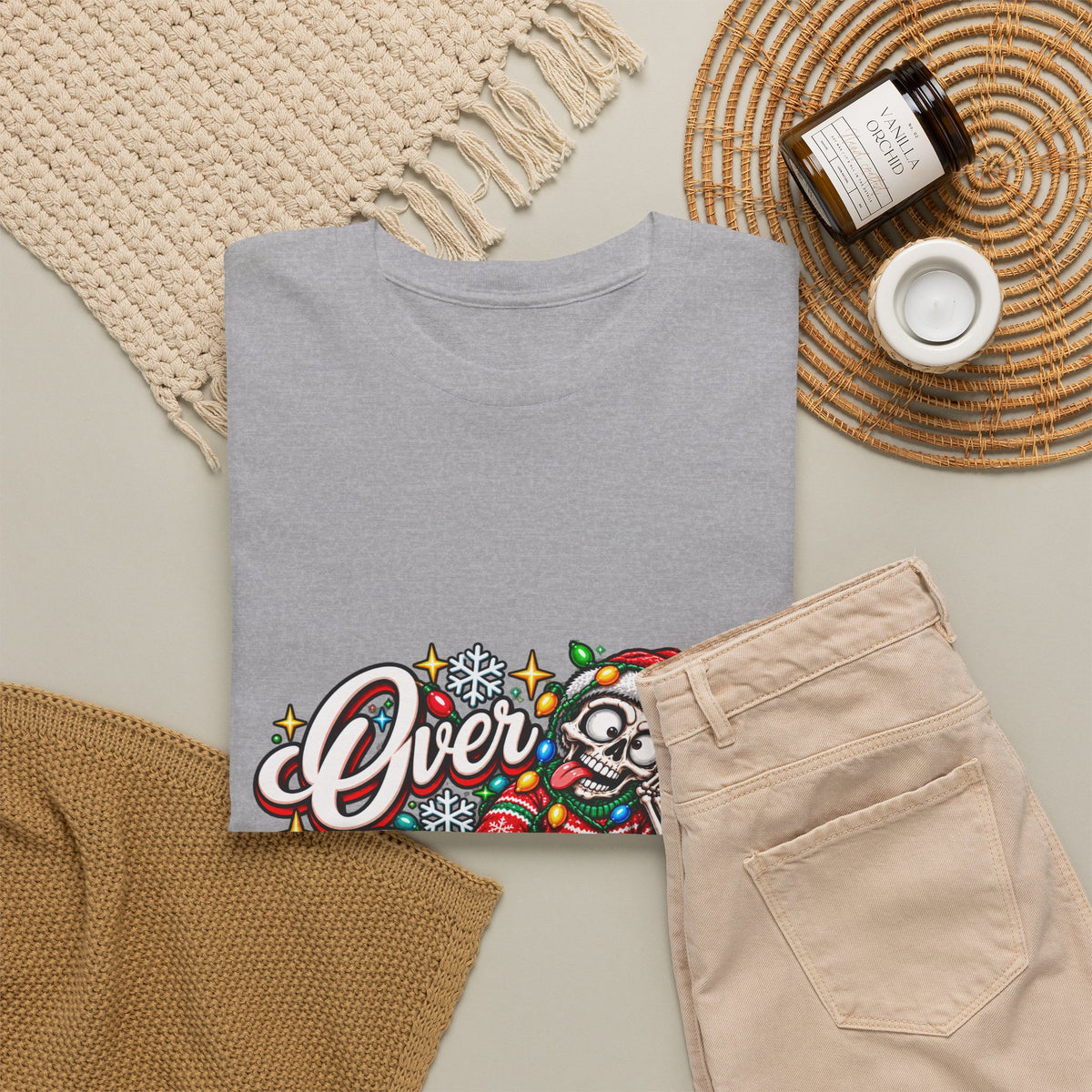 Over Stimulated Christmas Tee — Funny Holiday Santa Candy Lights T-Shirt