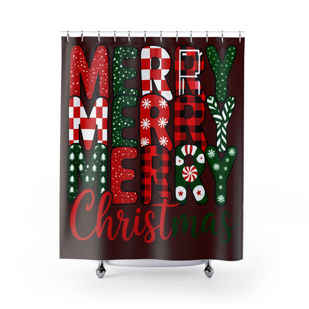 Christmas Merry Shower Curtain — Festive Red & Green Holiday Bathroom Décor