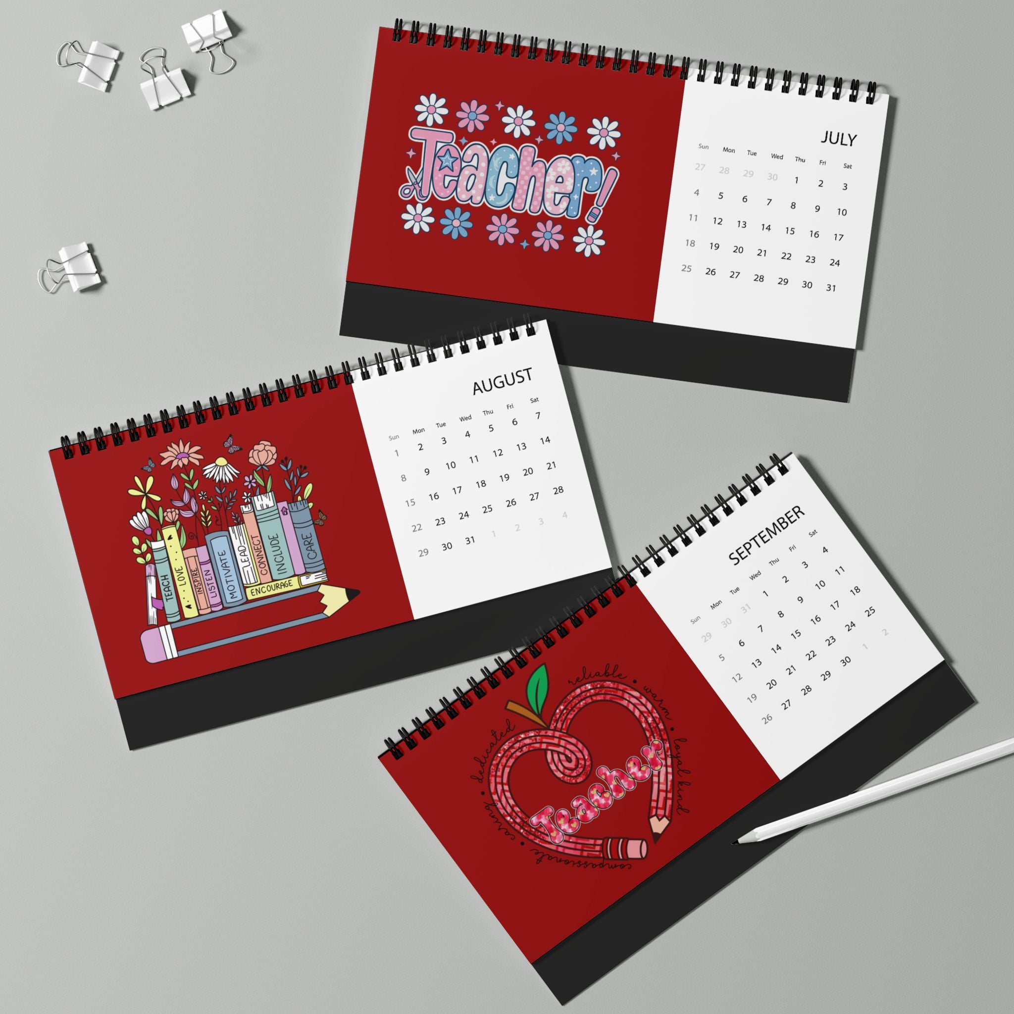 Teacher floral typography Desktop Calendar | 2026 grid