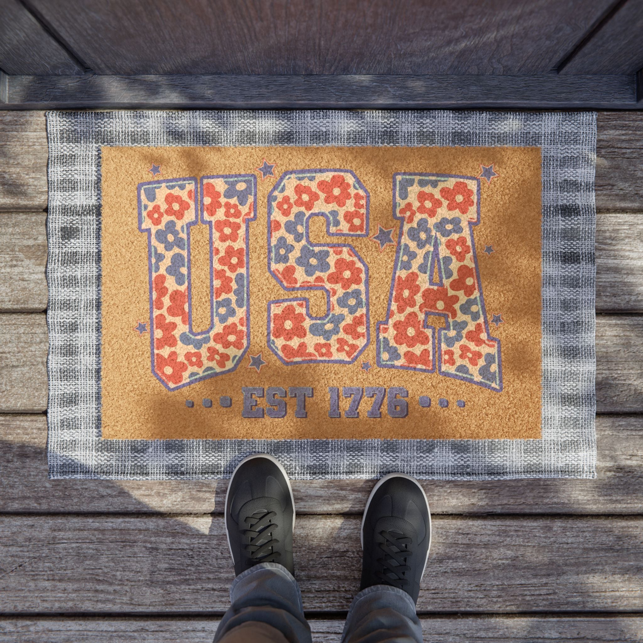 USA Floral Doormat