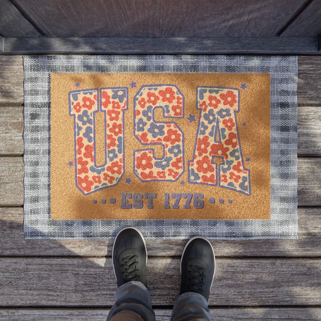 USA Floral Doormat