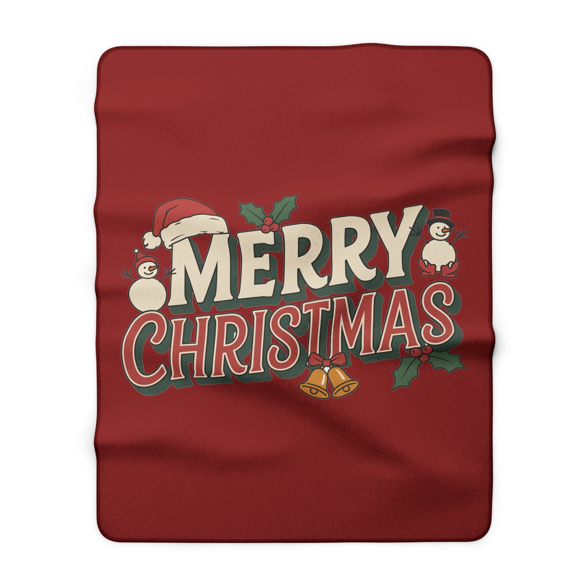 Merry Christmas vintage lettering Sherpa Fleece Blanket | Holiday throw blanket
