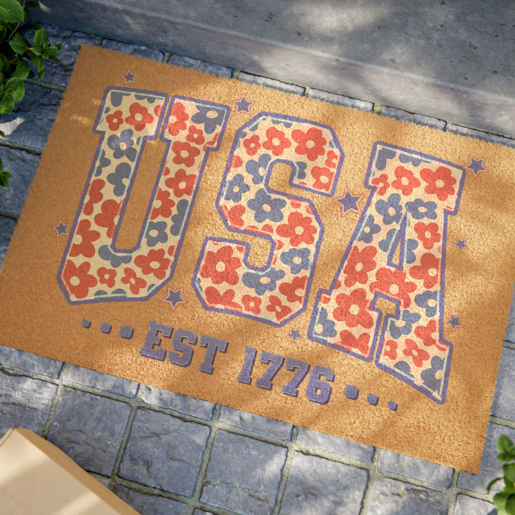 USA Floral Doormat