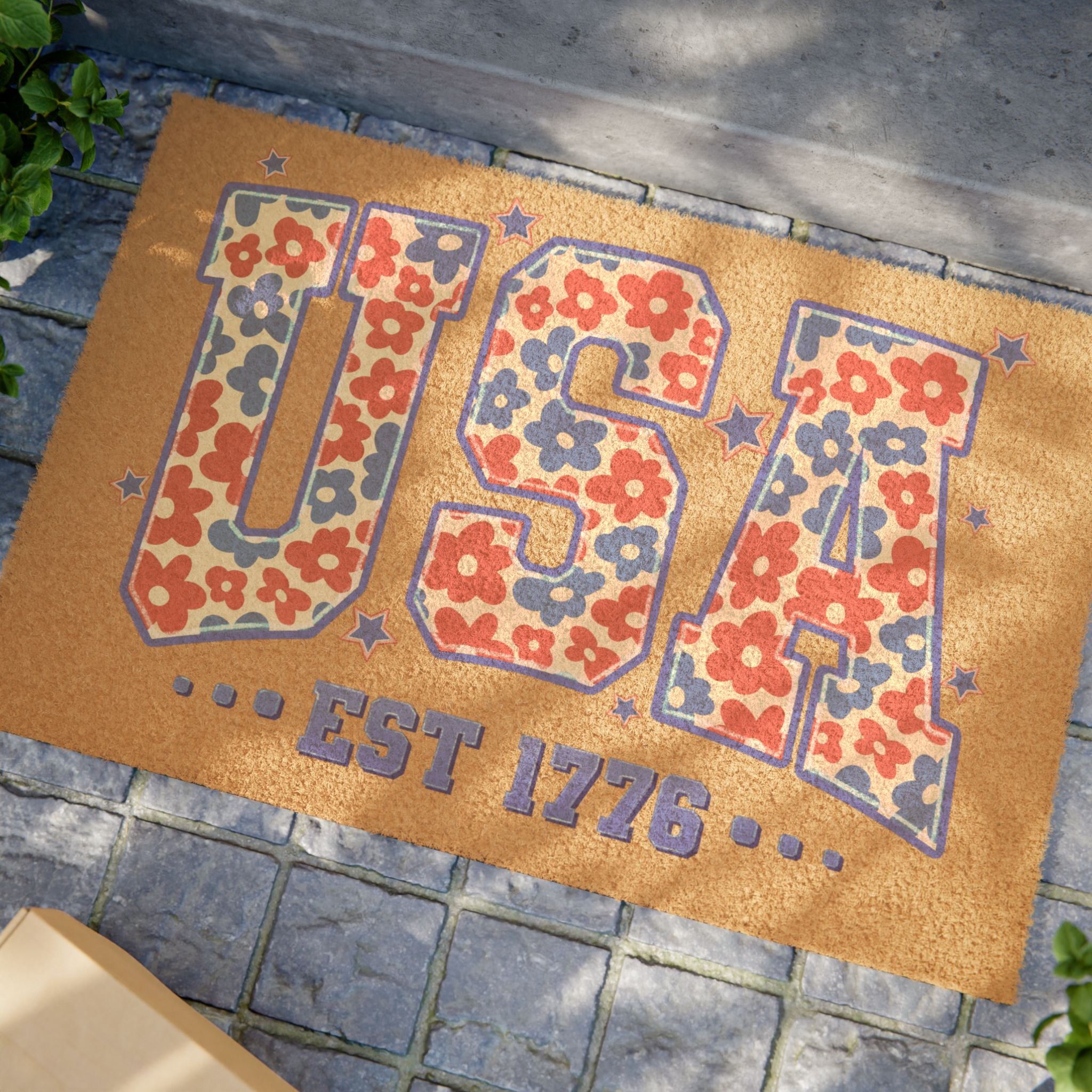 USA Floral Doormat