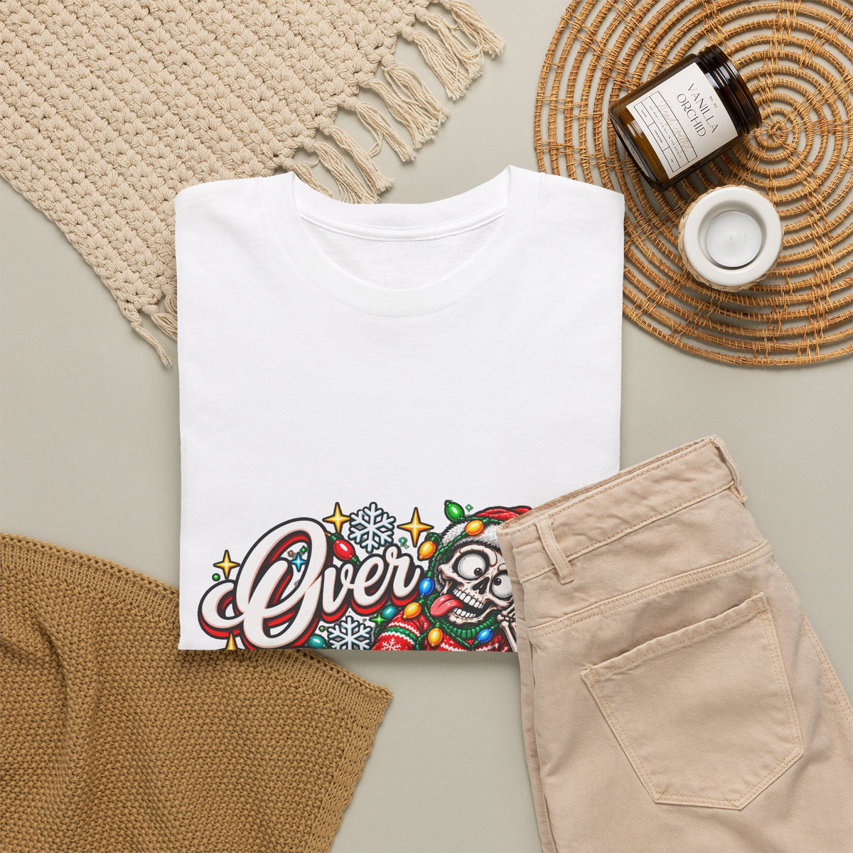 Over Stimulated Christmas Tee — Funny Holiday Santa Candy Lights T-Shirt