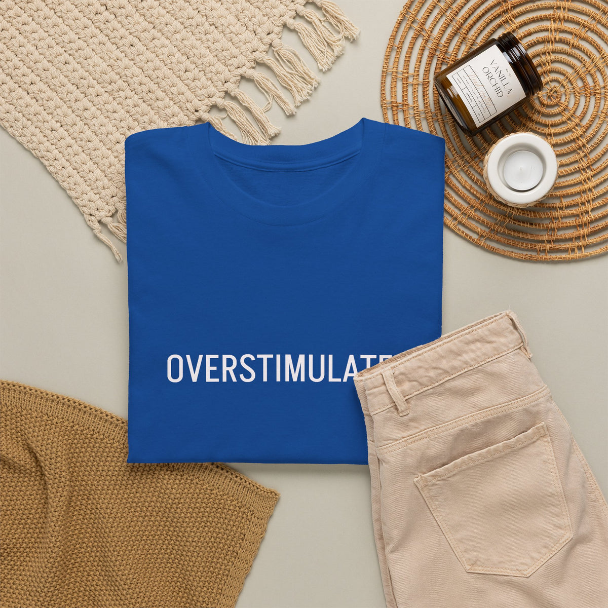 Overstimulated Graphic Tee — Minimal Text Black T-Shirt