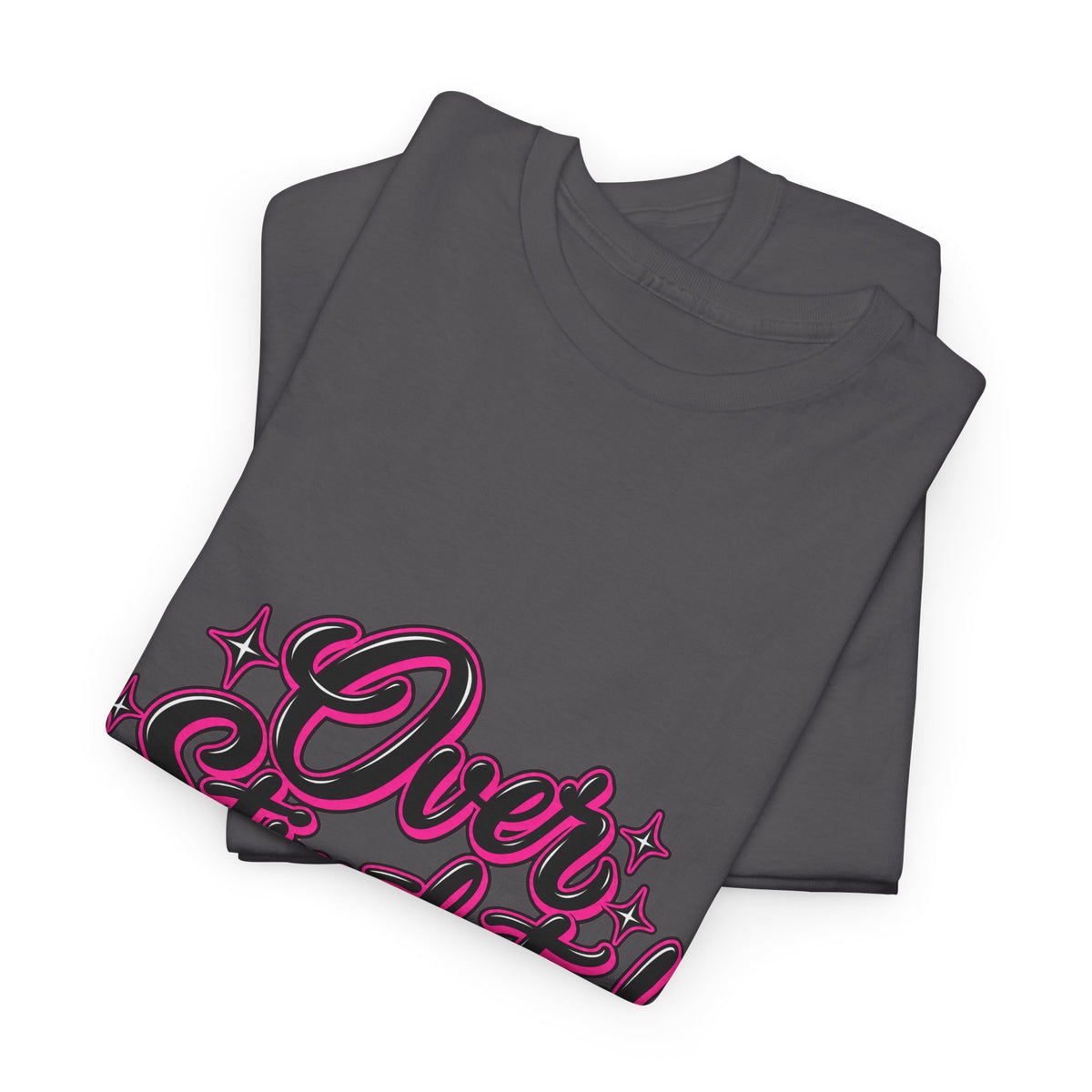 Overstimulated Graphic Tee — Retro Script Pink & Black Casual T‑Shirt