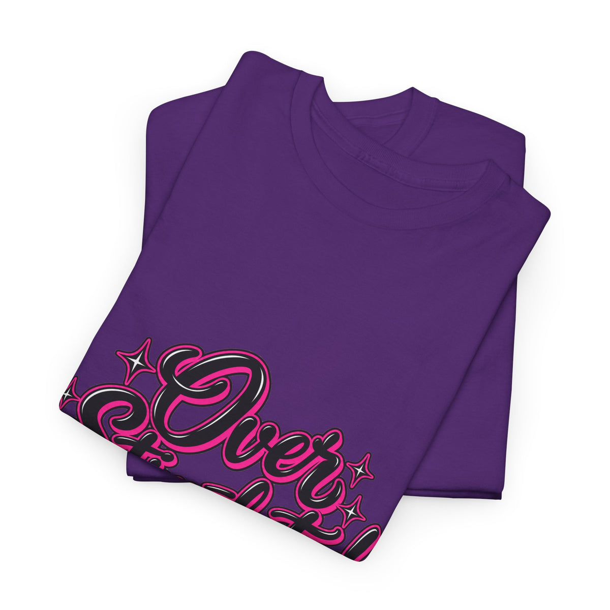 Overstimulated Graphic Tee — Retro Script Pink & Black Casual T‑Shirt