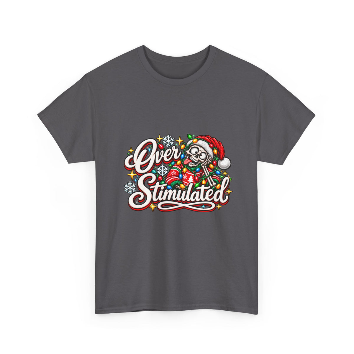Over Stimulated Christmas Tee — Funny Holiday Santa Candy Lights T-Shirt