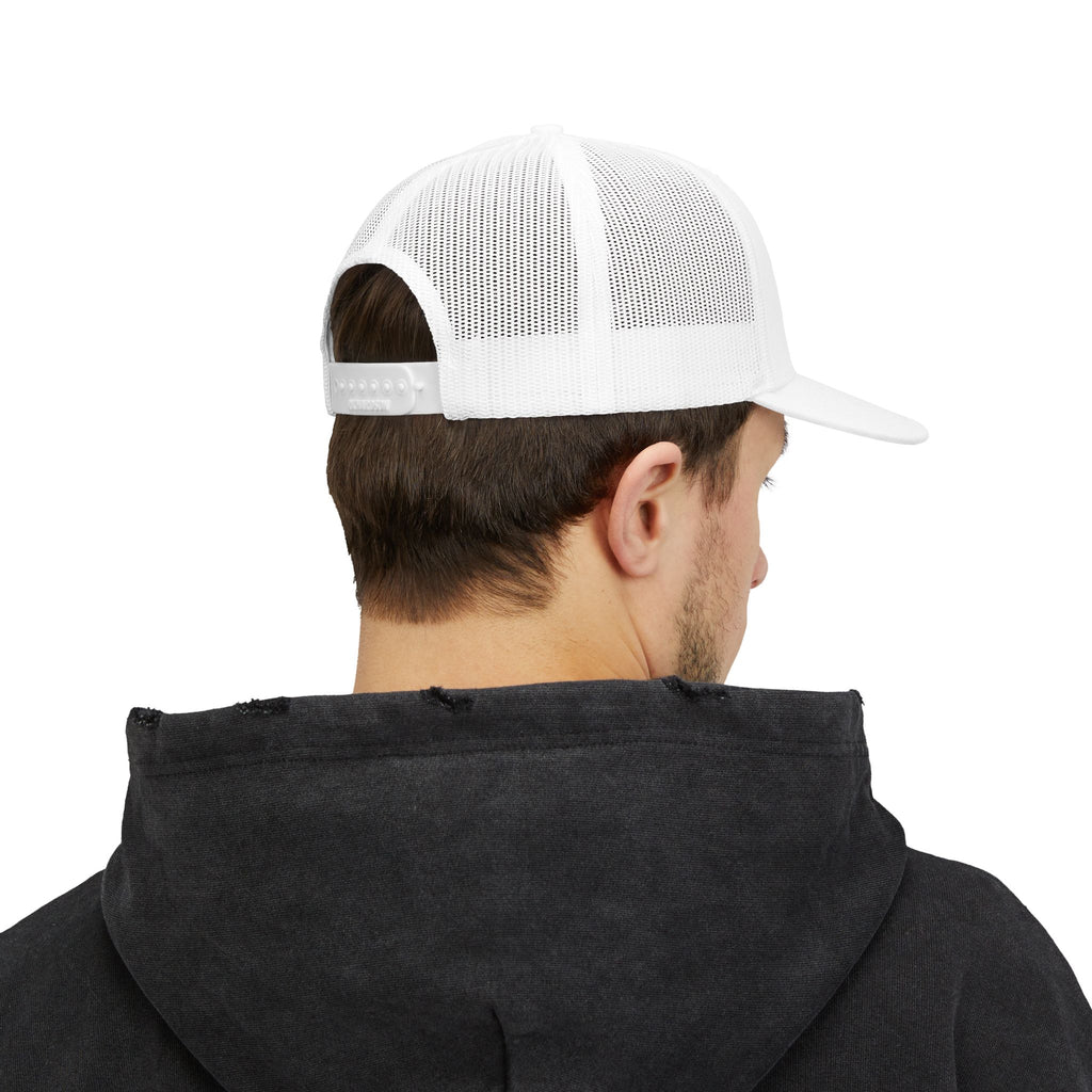 Camping Crew Snapback Trucker Cap — Mountain Graphic Hat for Outdoor Enthusiasts