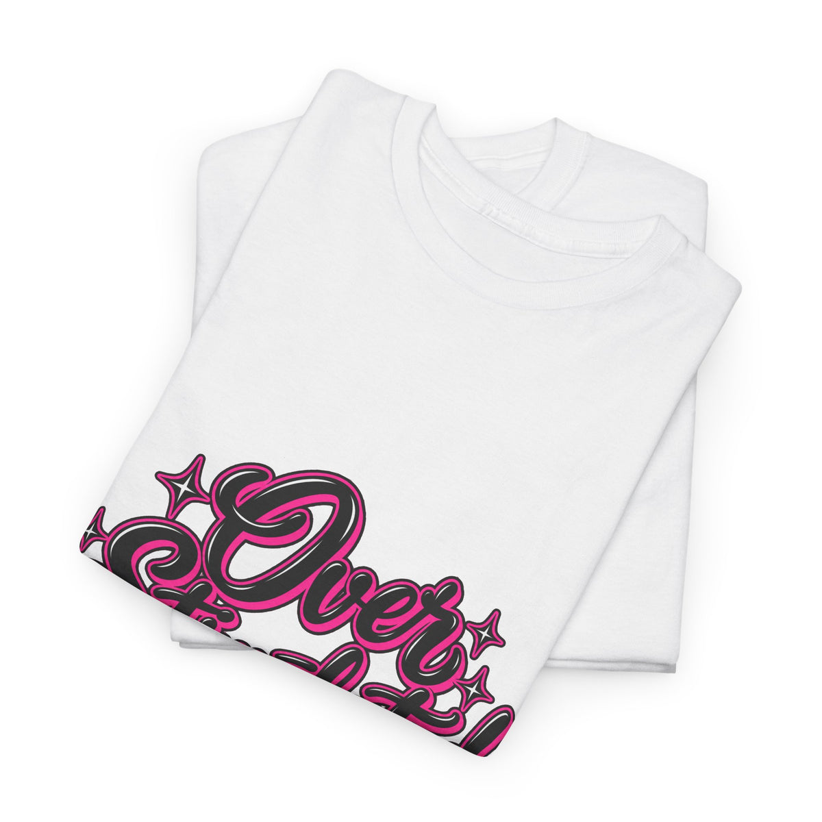 Overstimulated Graphic Tee — Retro Script Pink & Black Casual T‑Shirt