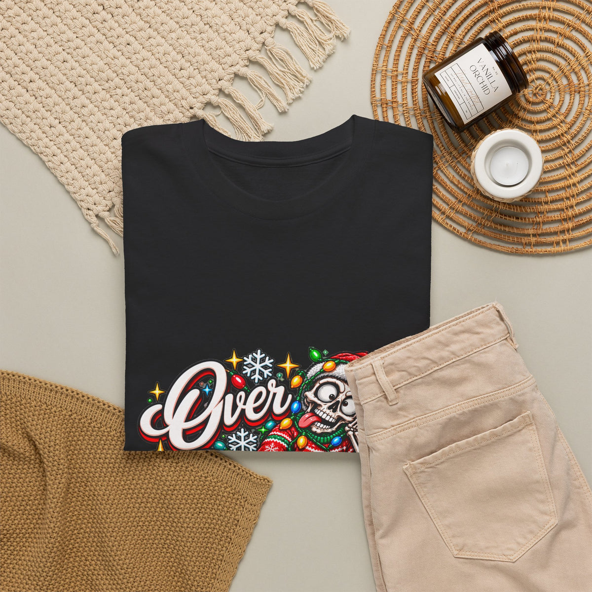 Over Stimulated Christmas Tee — Funny Holiday Santa Candy Lights T-Shirt