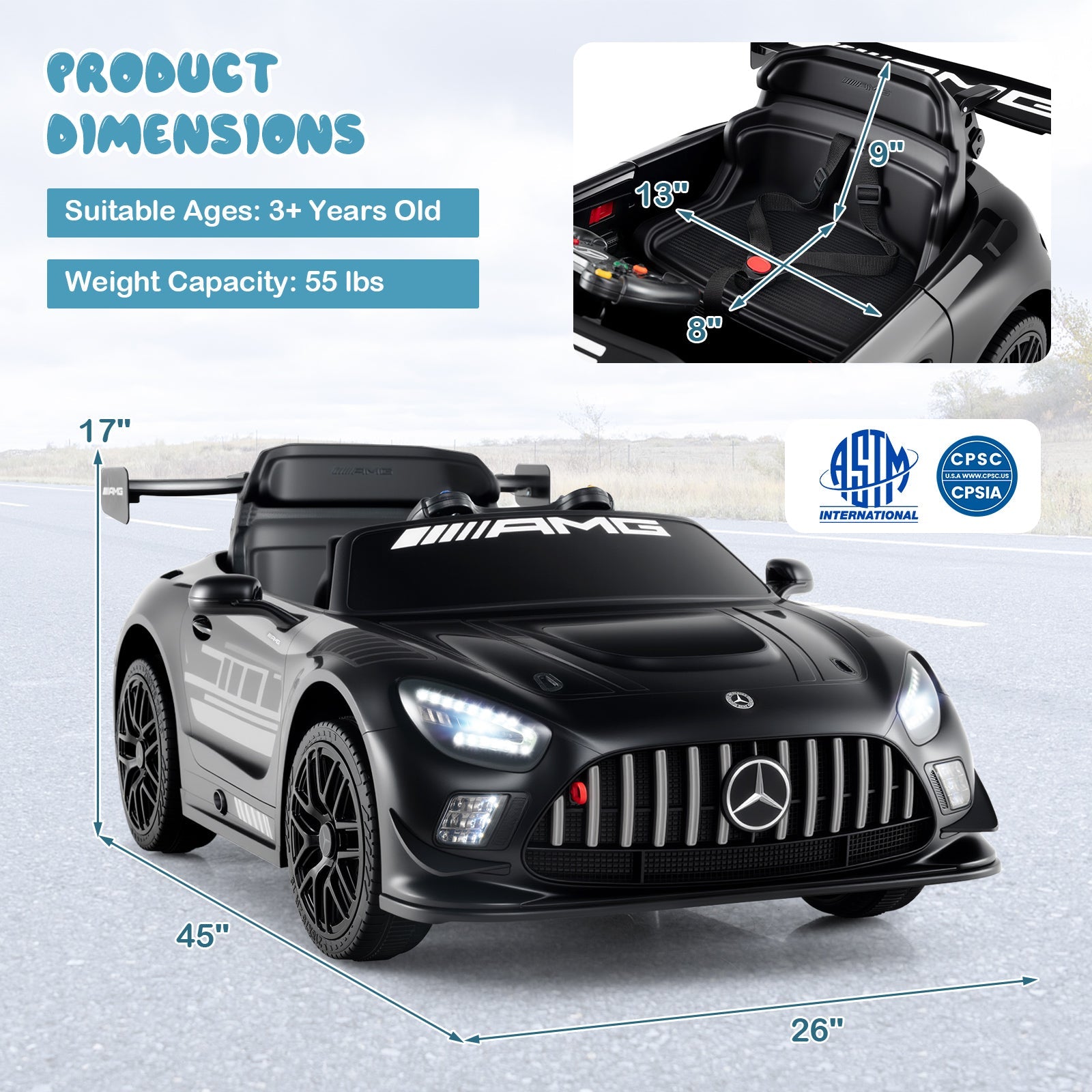 12V Kids Ride-On Car Mercedes-AMG GT3 Licensed with Adjustable Speed