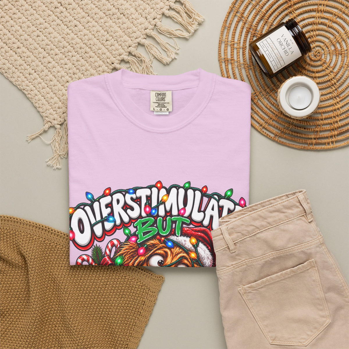 Overstimulated But Festive T-Shirt — Funny Holiday Dog Christmas Tee
