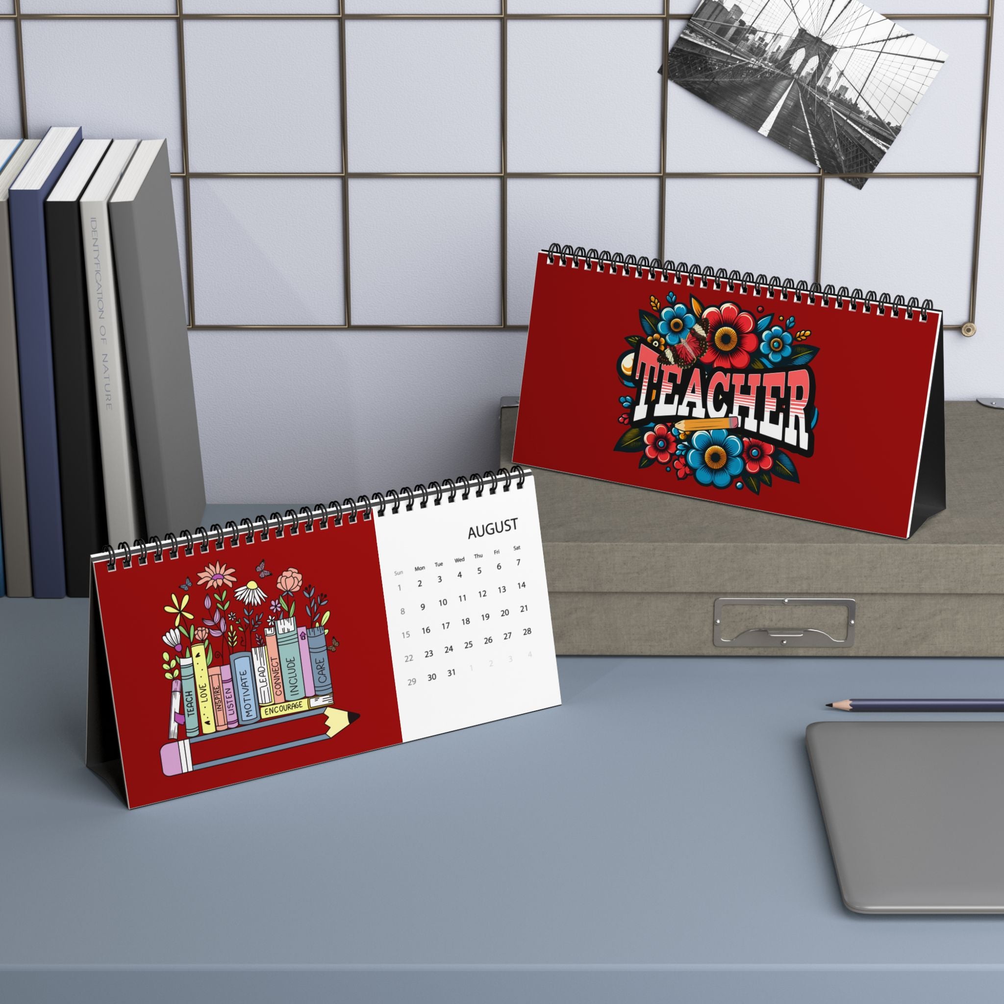 Teacher floral typography Desktop Calendar | 2026 grid