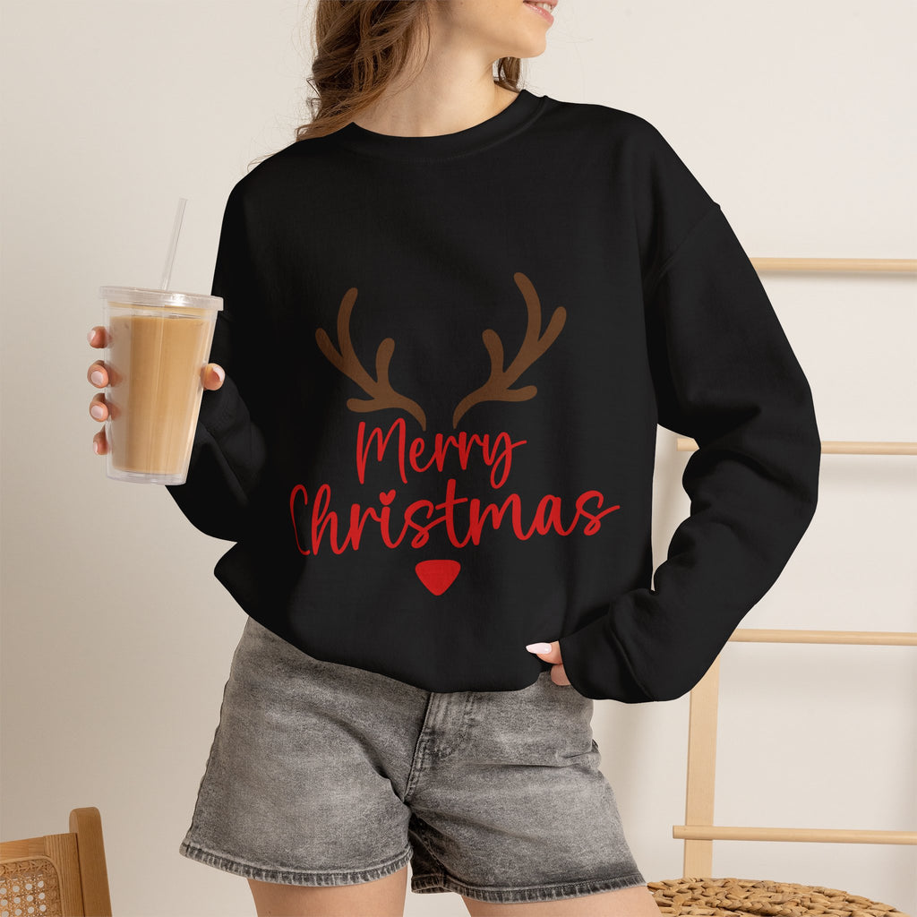Reindeer Antlers Merry Christmas Sweatshirt | Holiday Christmas Crewneck