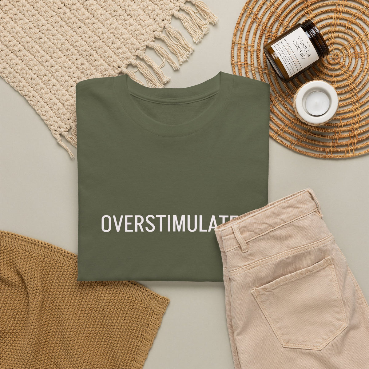 Overstimulated Graphic Tee — Minimal Text Black T-Shirt