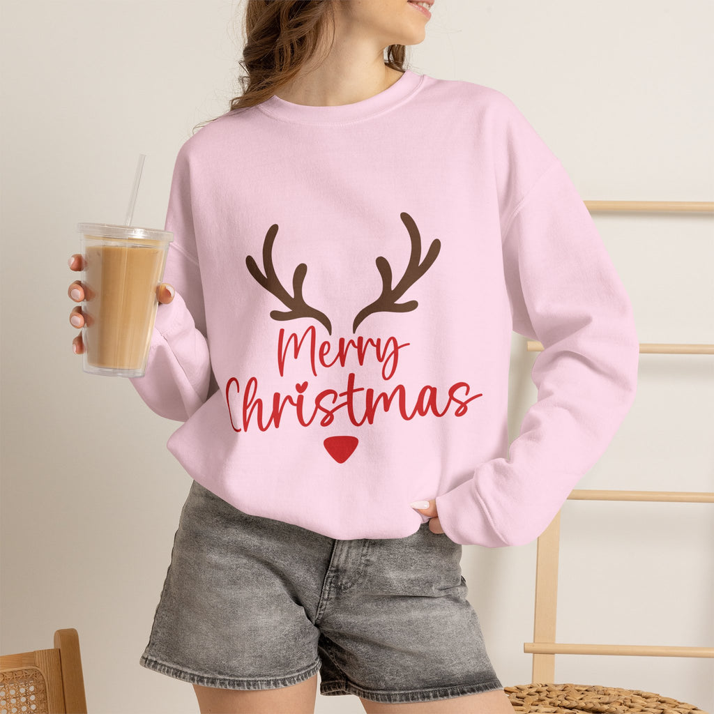 Reindeer Antlers Merry Christmas Sweatshirt | Holiday Christmas Crewneck