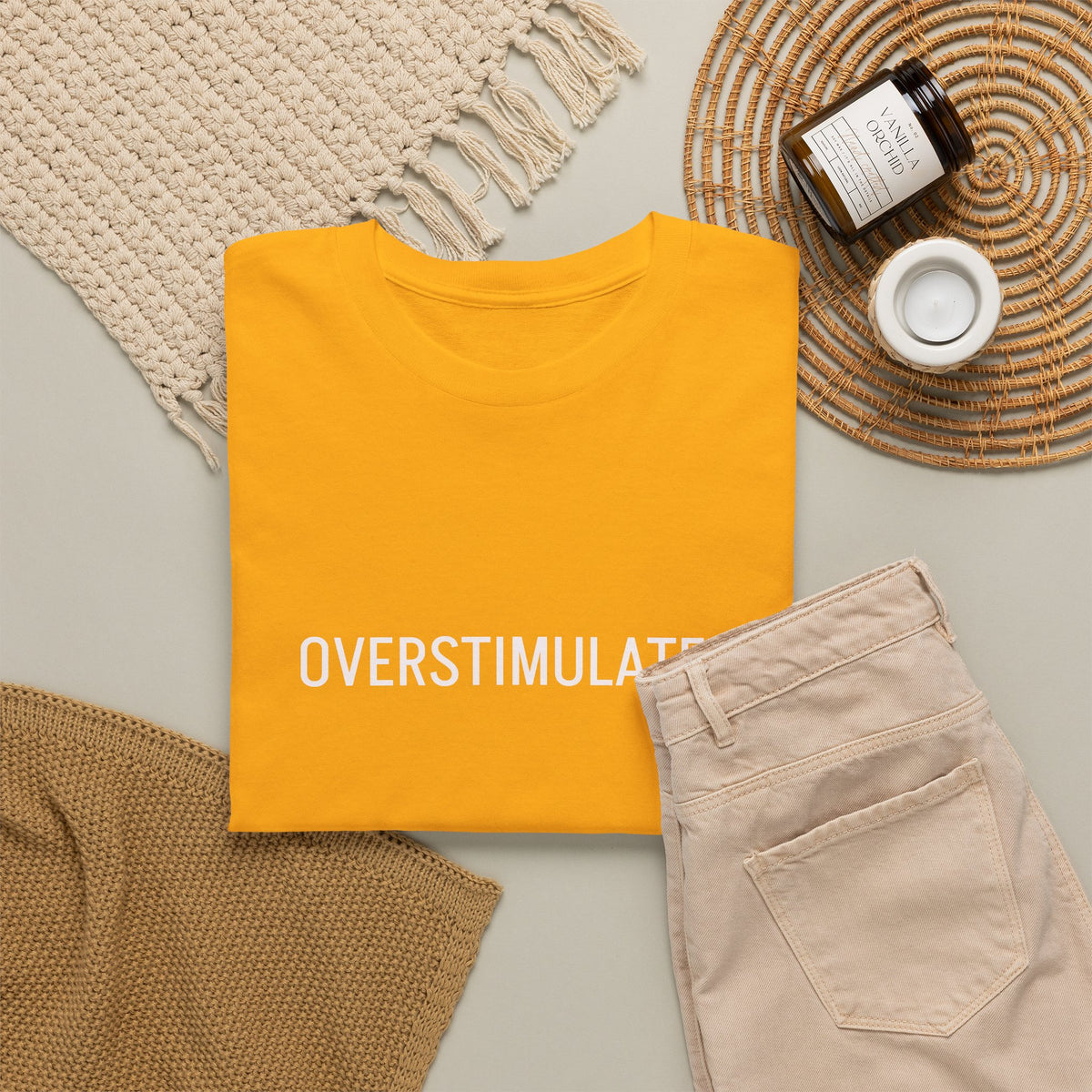 Overstimulated Graphic Tee — Minimal Text Black T-Shirt