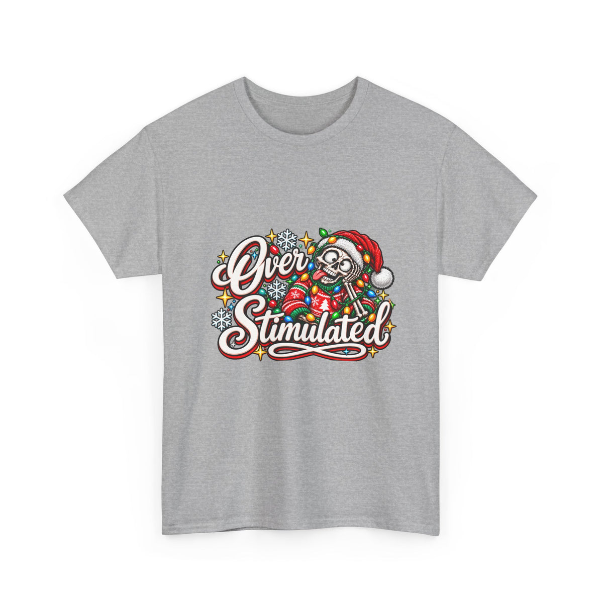 Over Stimulated Christmas Tee — Funny Holiday Santa Candy Lights T-Shirt
