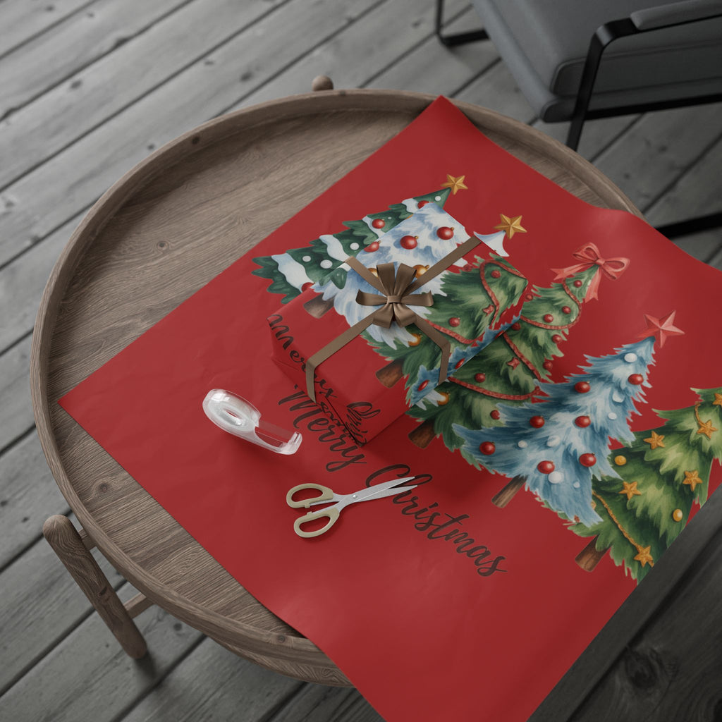 Christmas Trees Wrapping Paper | Merry Christmas Red Holiday Wrap