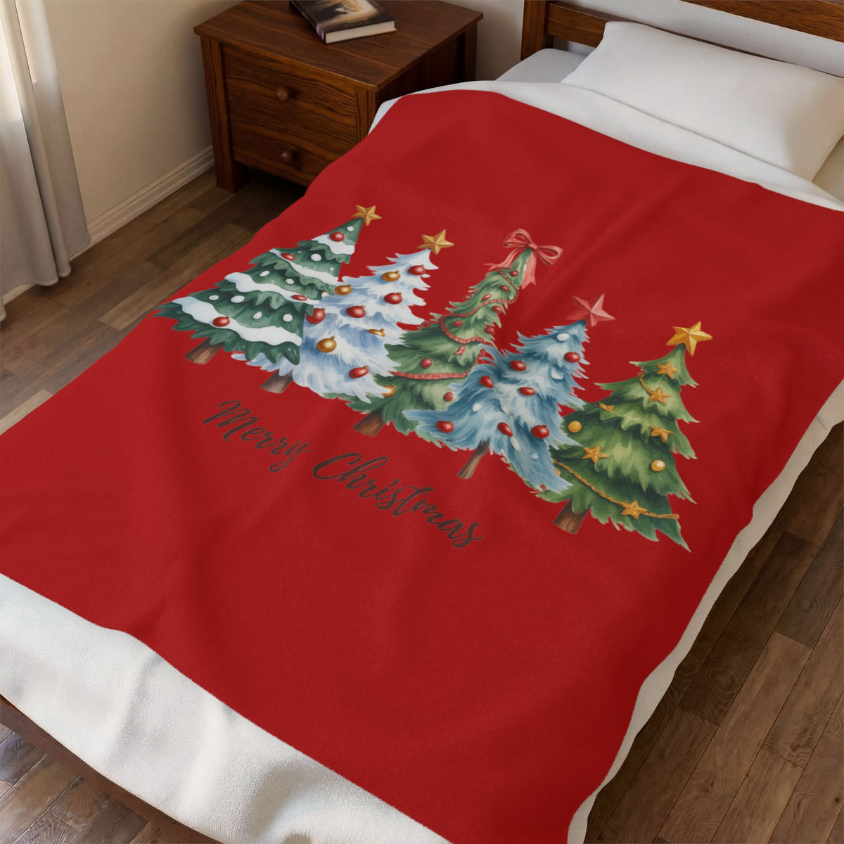 Christmas Tree Velveteen Plush Blanket – "Merry Christmas" Holiday Throw