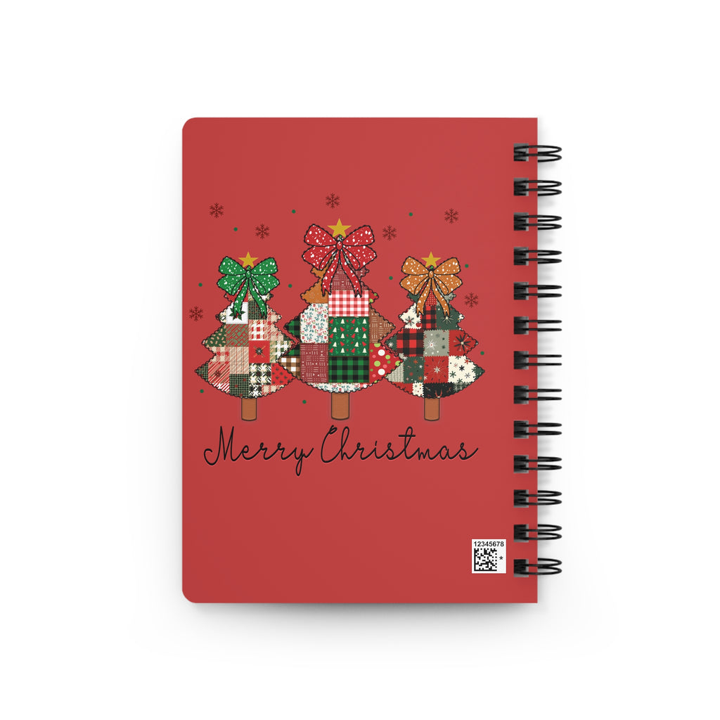 Christmas Tree Patchwork Spiral Journal — Merry Christmas Holiday Notebook