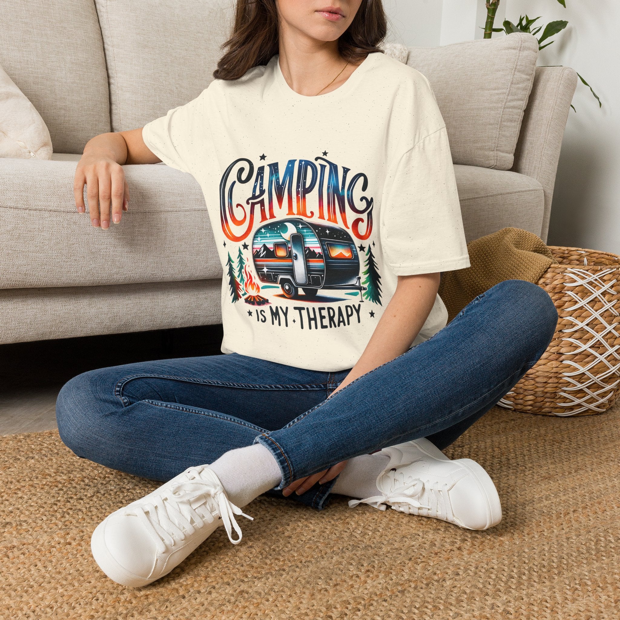 Camping Retro Camper T-Shirt | Camping Is My Therapy