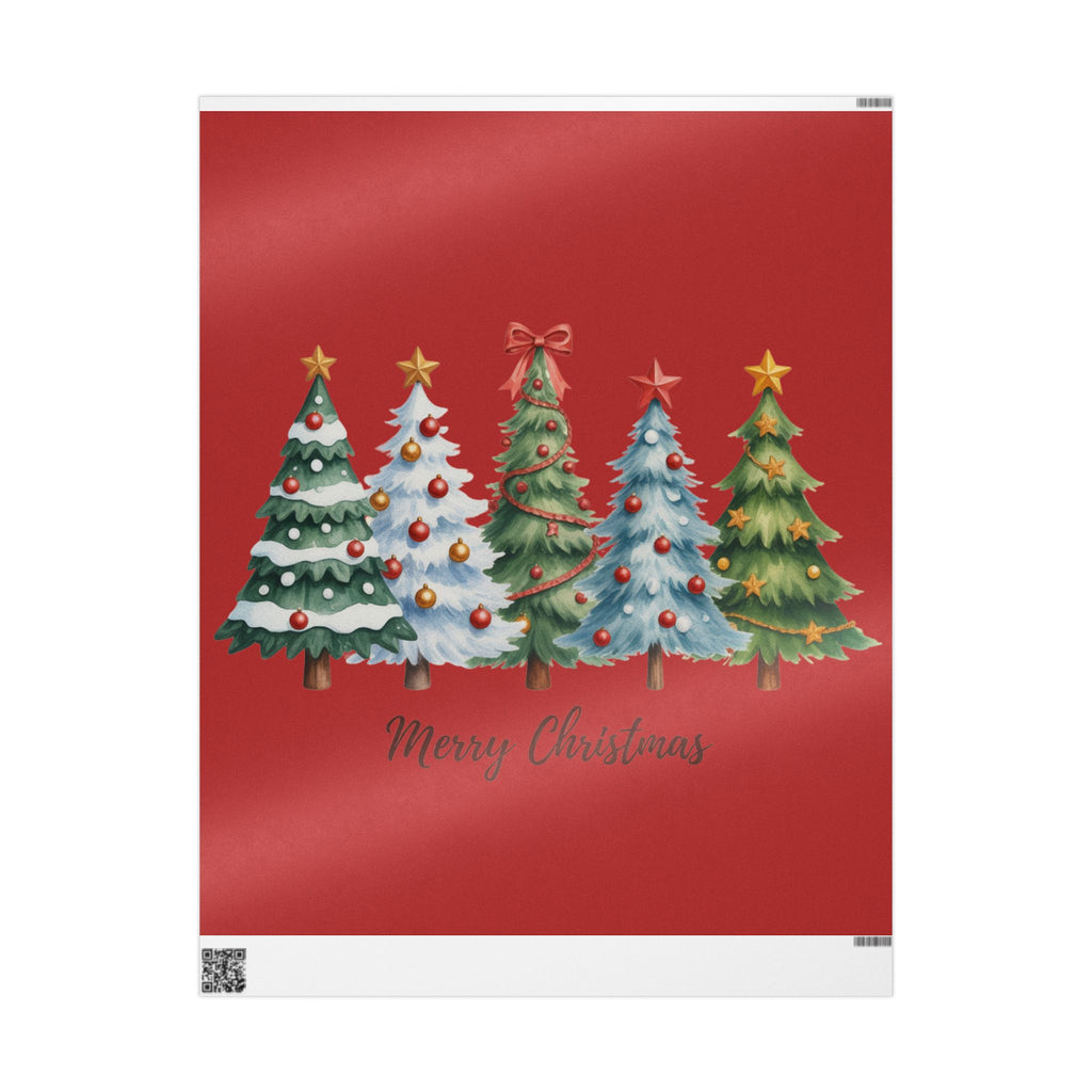 Christmas Trees Wrapping Paper | Merry Christmas Red Holiday Wrap