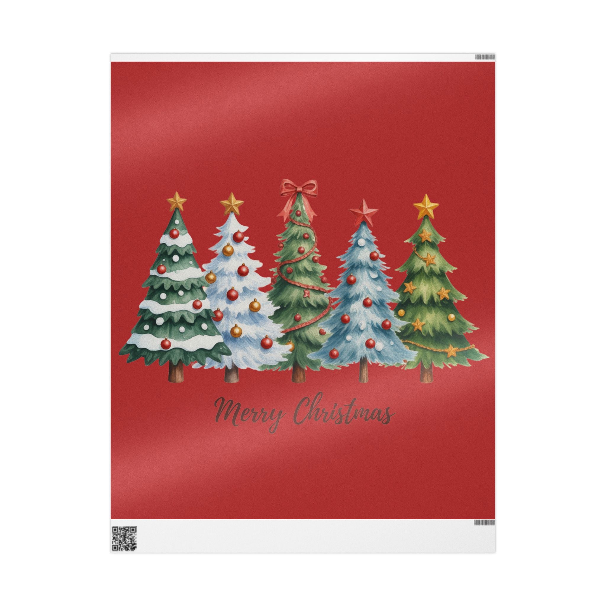 Christmas Trees Wrapping Paper | Merry Christmas Red Holiday Wrap
