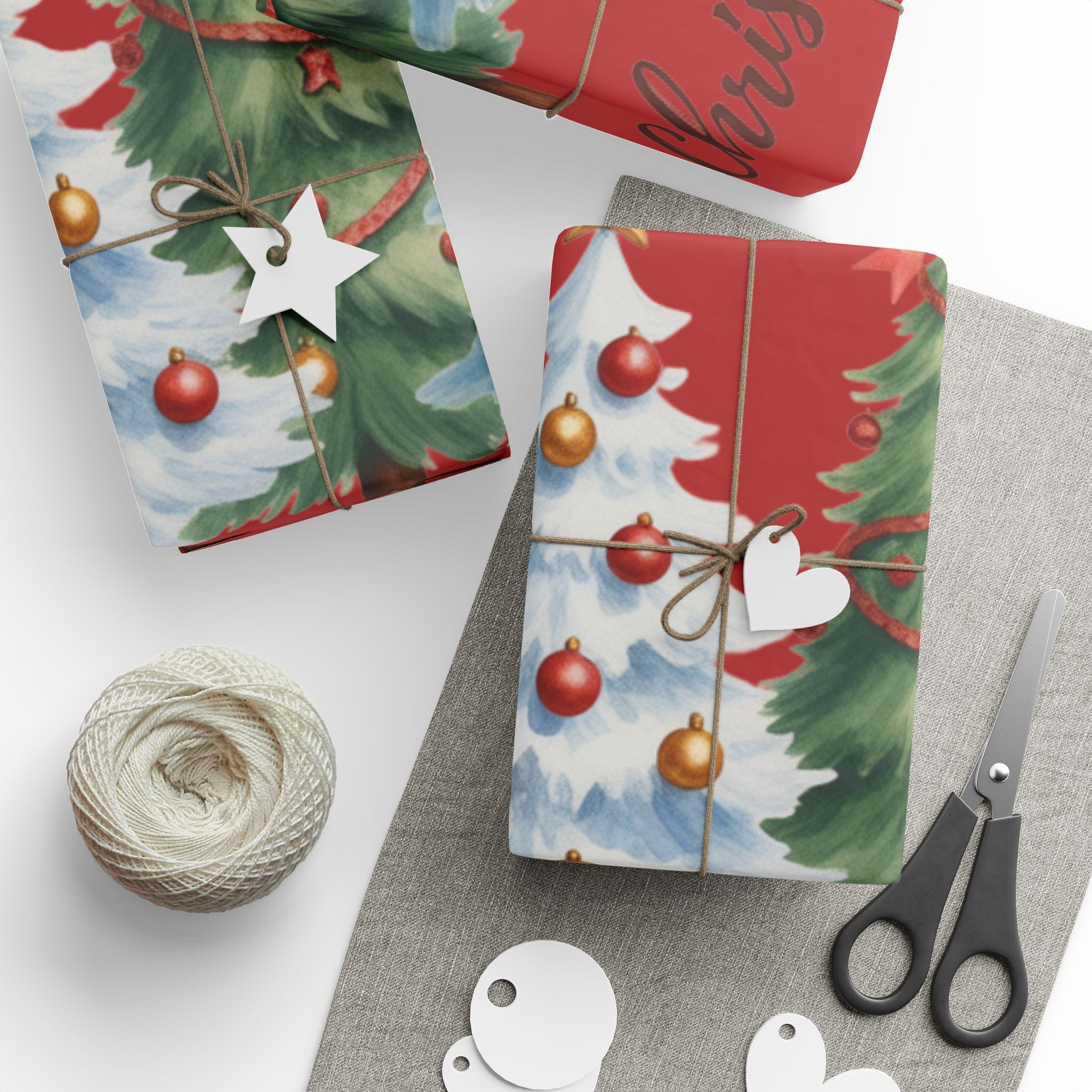 Christmas Trees Wrapping Paper | Merry Christmas Red Holiday Wrap