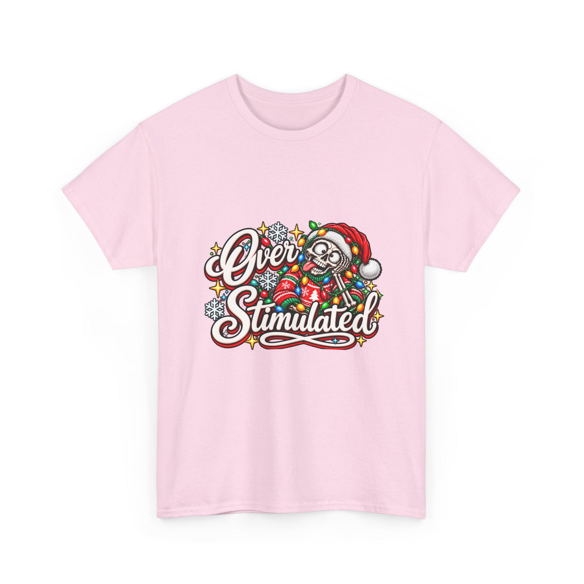 Over Stimulated Christmas Tee — Funny Holiday Santa Candy Lights T-Shirt