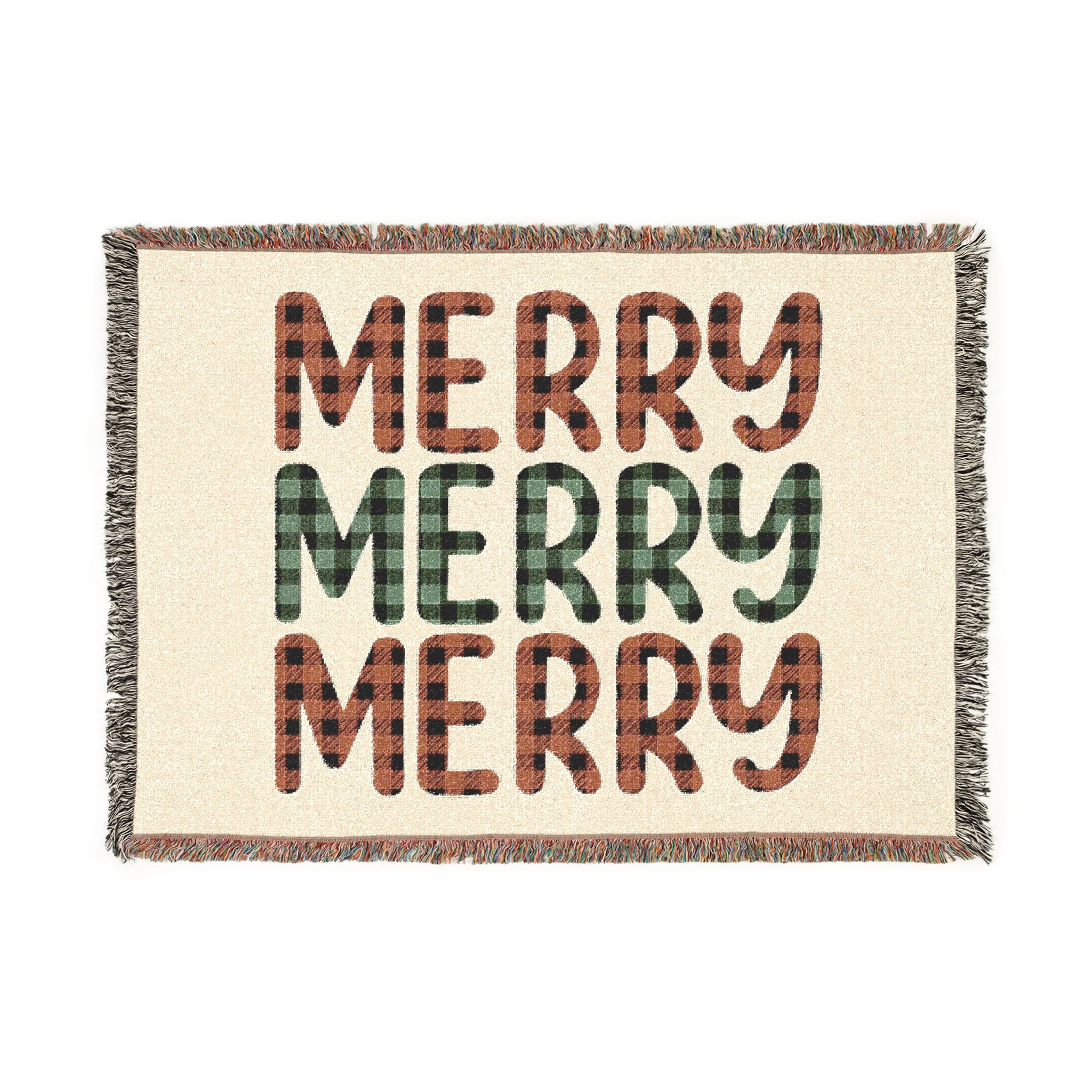 Merry Merry Merry Woven Blanket | Plaid Holiday Typography Throw