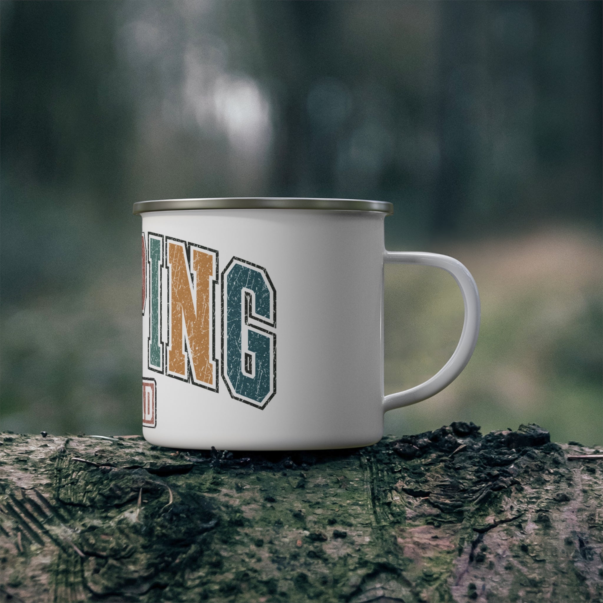 Camping Squad Enamel Mug | Retro Distressed Outdoor Camper Design