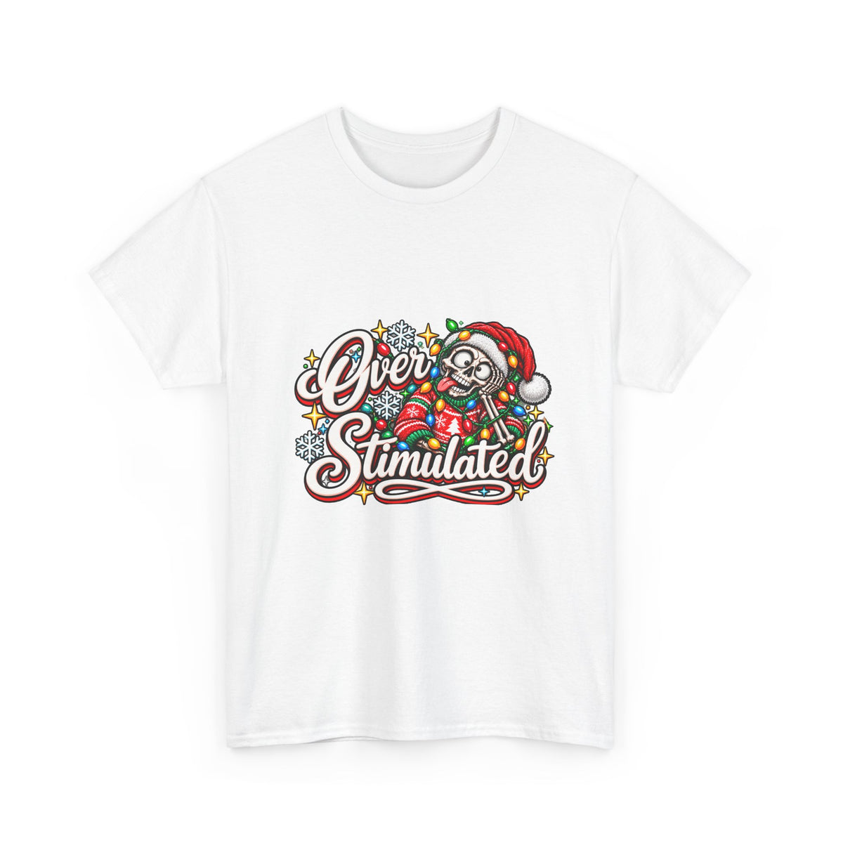 Over Stimulated Christmas Tee — Funny Holiday Santa Candy Lights T-Shirt