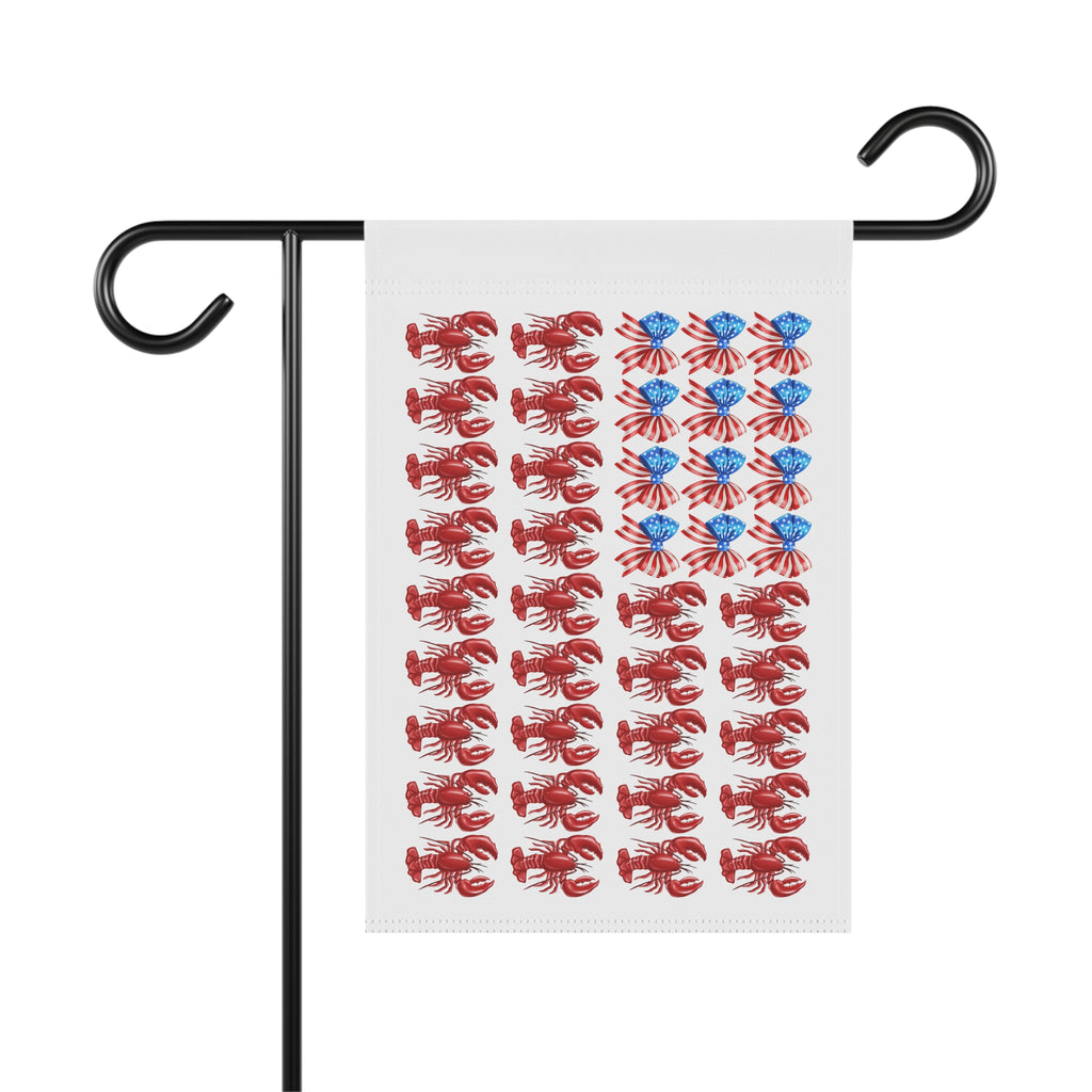 Patriotic Lobster & Shell Garden Flag - Coastal American Flag Yard Banner