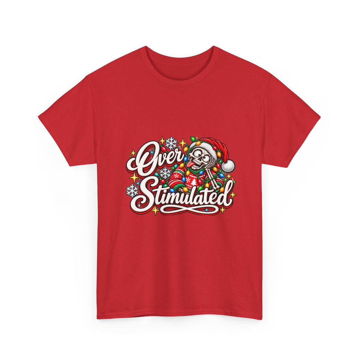 Over Stimulated Christmas Tee — Funny Holiday Santa Candy Lights T-Shirt