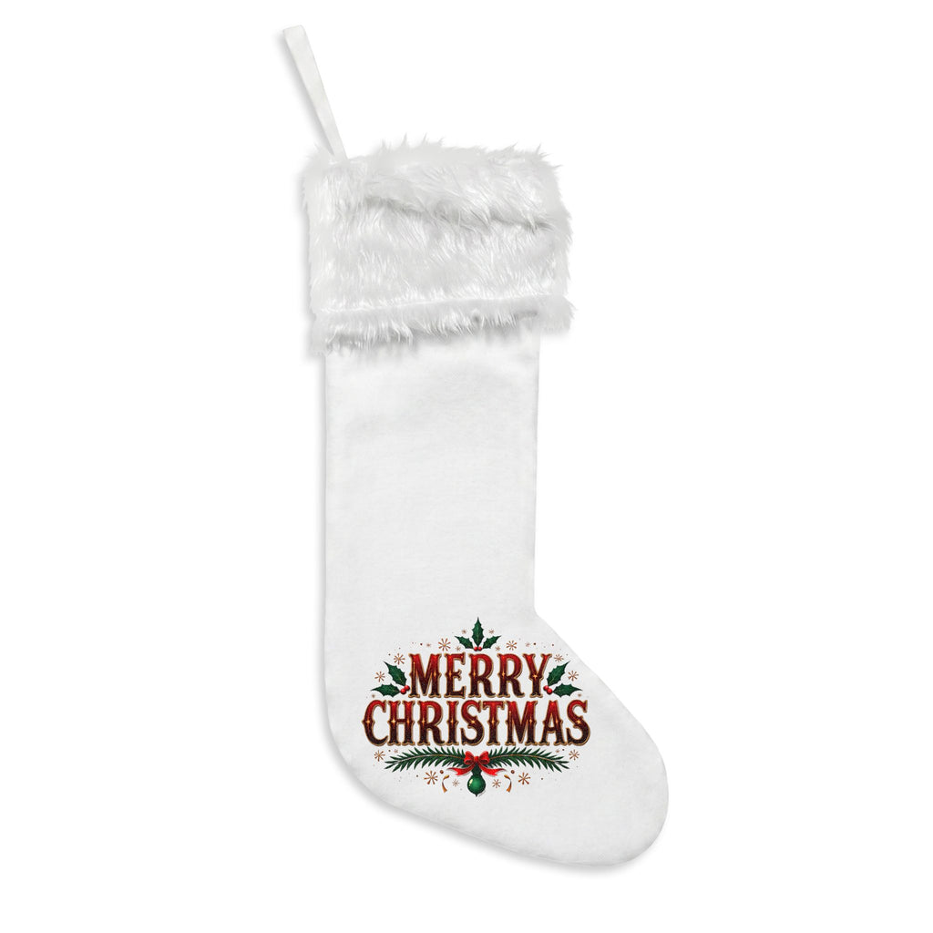 Merry Christmas Text Stocking Christmas Stocking | Flannel Faux Fur Cuff