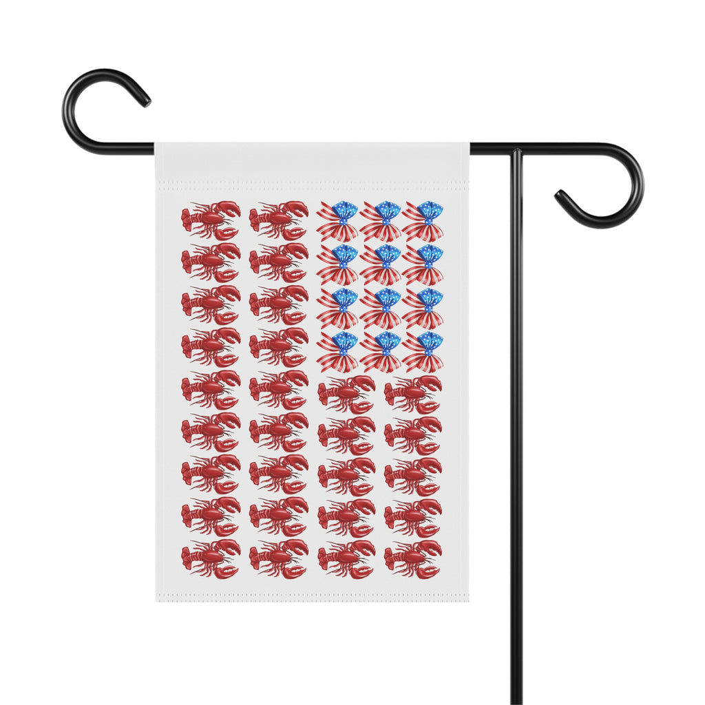 Patriotic Lobster & Shell Garden Flag - Coastal American Flag Yard Banner