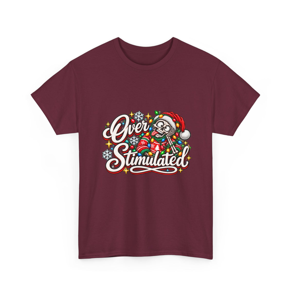 Over Stimulated Christmas Tee — Funny Holiday Santa Candy Lights T-Shirt
