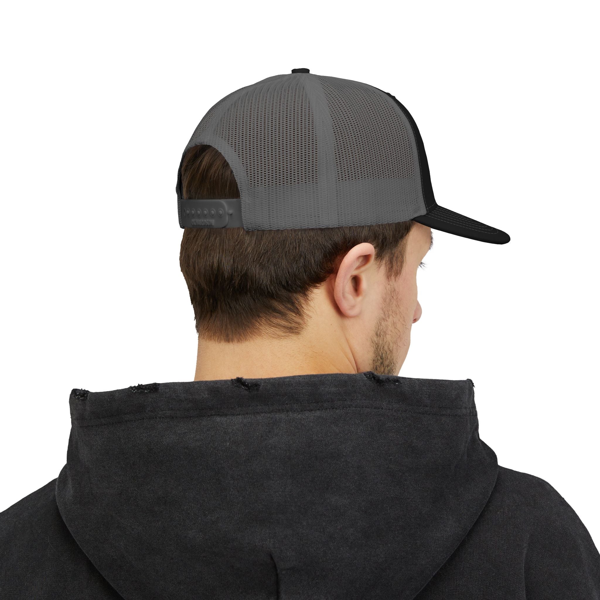 Camping Crew Snapback Trucker Cap — Mountain Graphic Hat for Outdoor Enthusiasts
