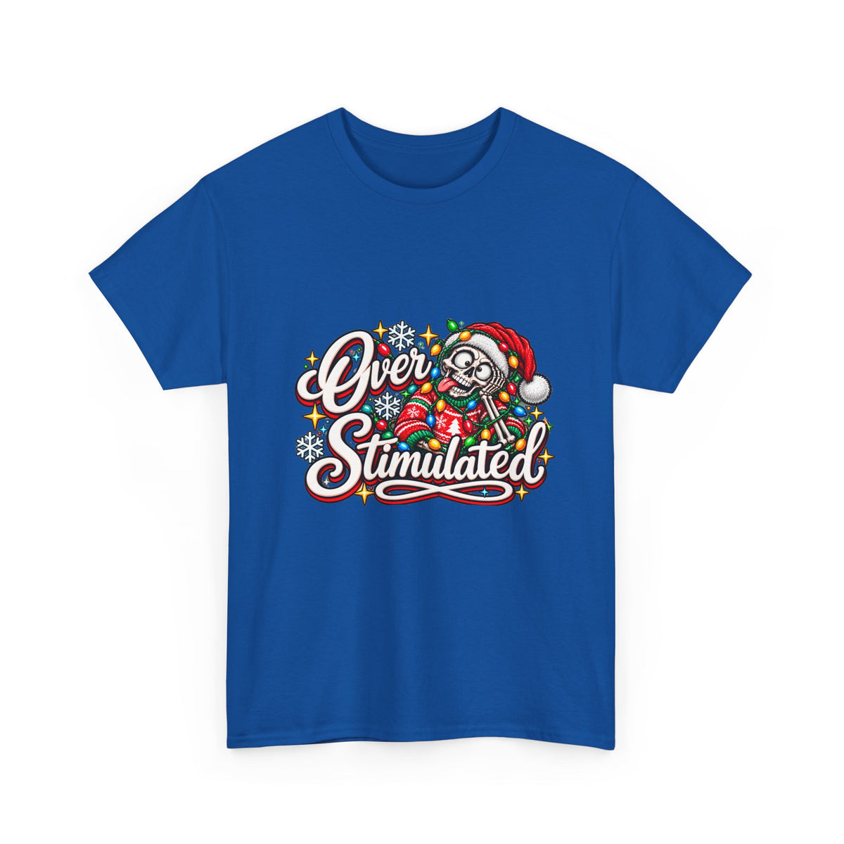 Over Stimulated Christmas Tee — Funny Holiday Santa Candy Lights T-Shirt