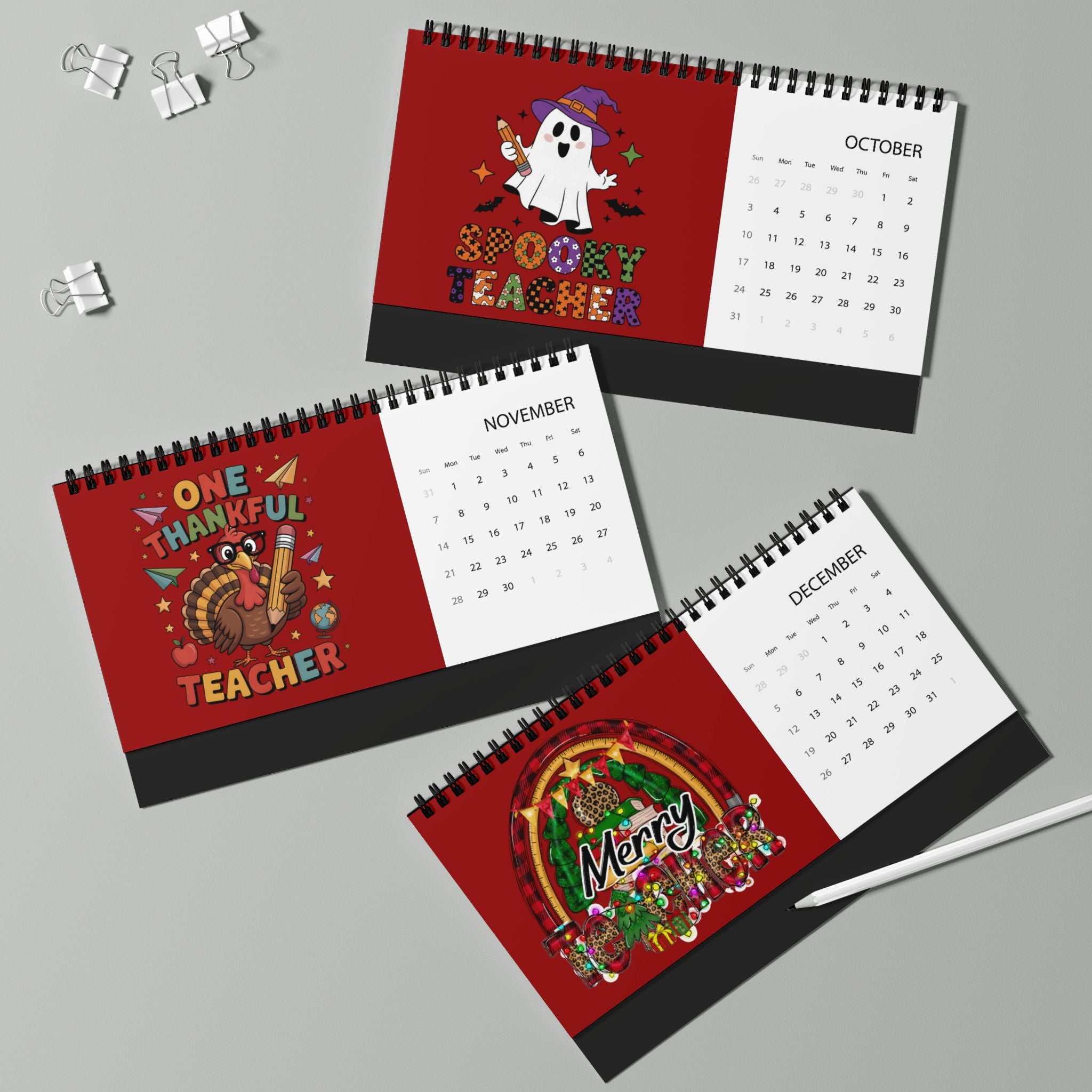 Teacher floral typography Desktop Calendar | 2026 grid
