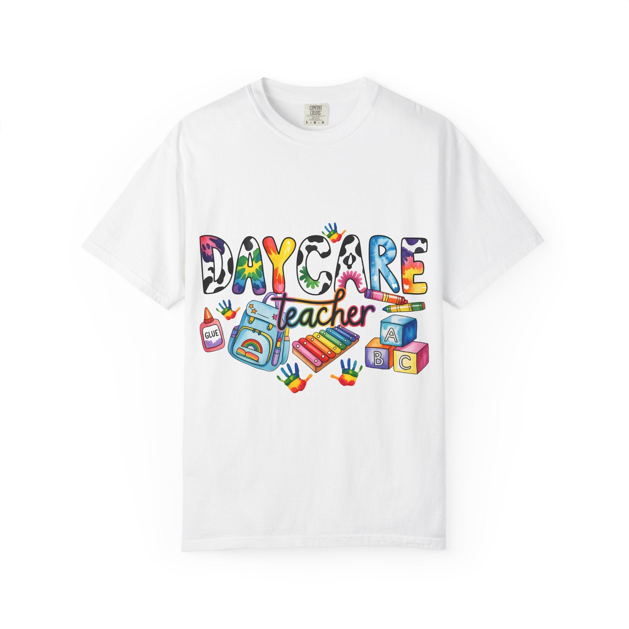 Daycare Teacher T-Shirt | Preschool Kids Blocks Paint Handprints