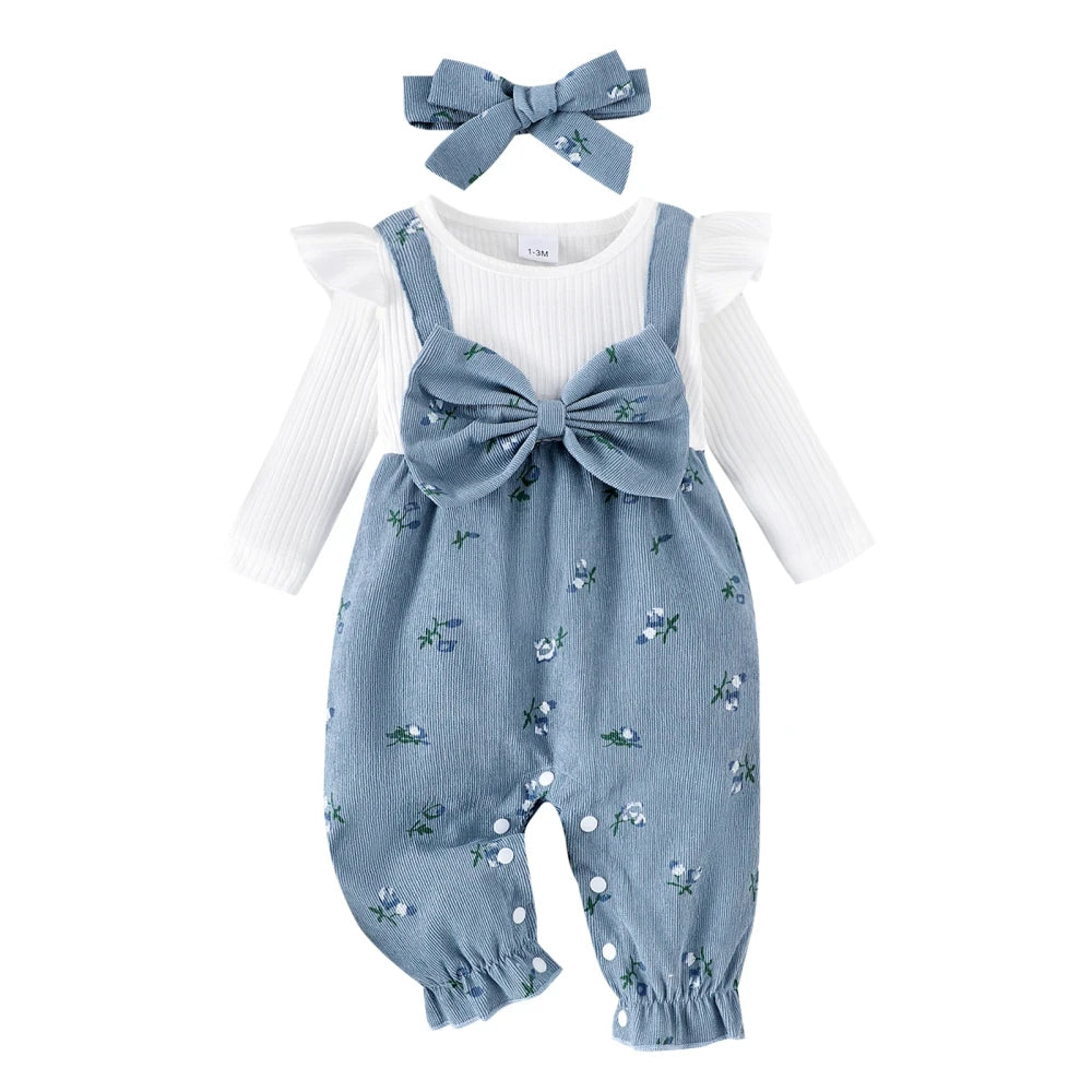 Floral Patchwork Baby Romper Headband Set