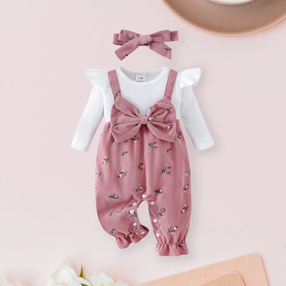 Floral Patchwork Baby Romper Headband Set