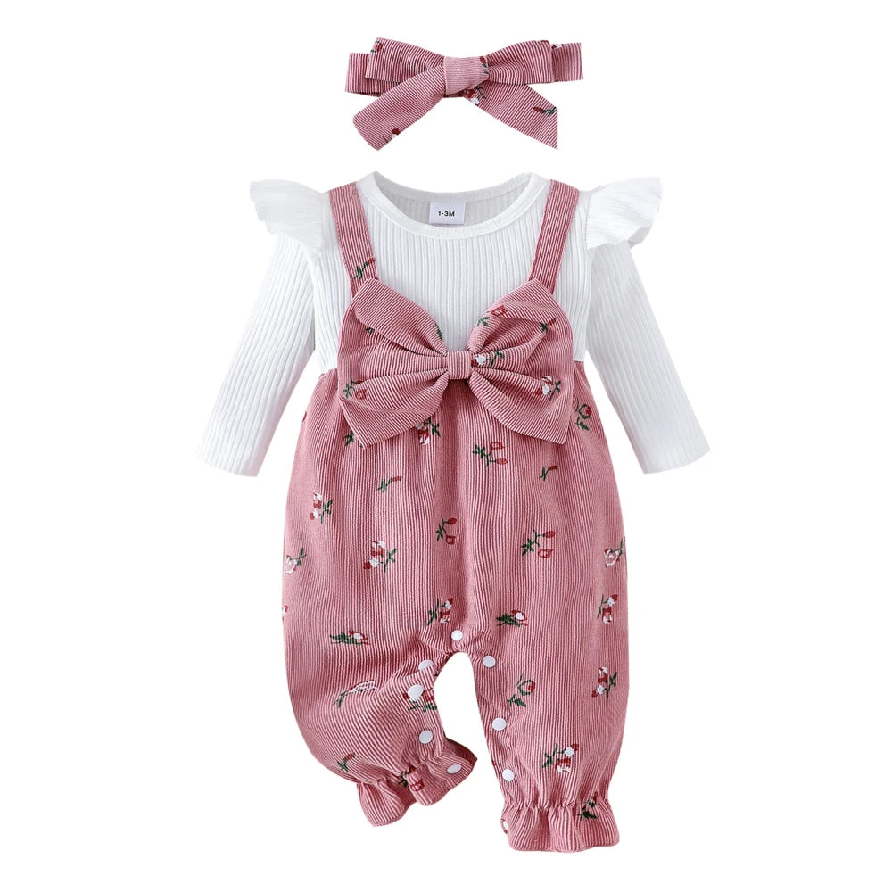 Floral Patchwork Baby Romper Headband Set